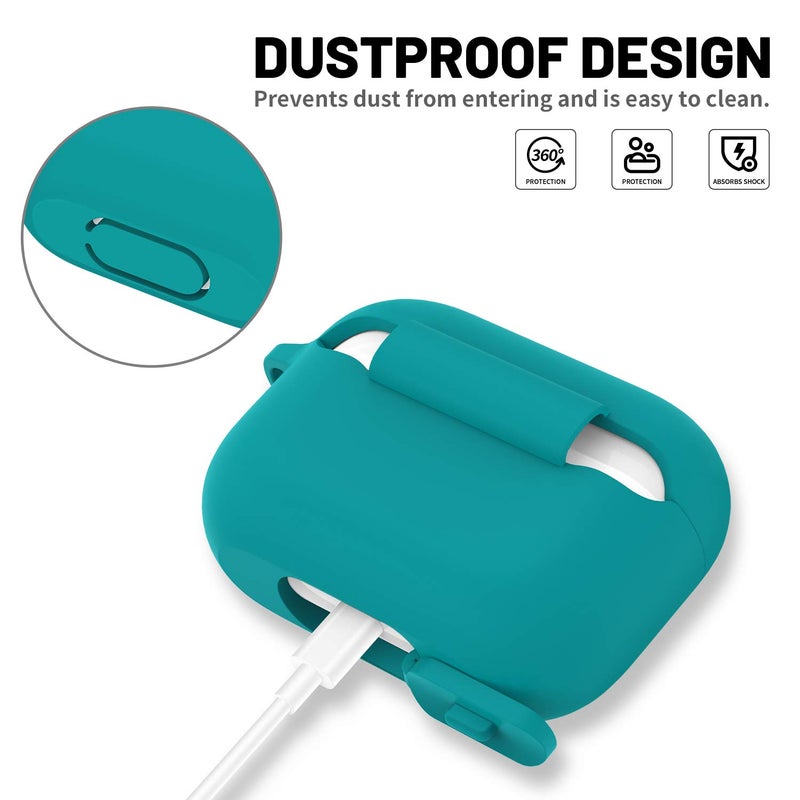 ATUAT for AirPods Pro 1st/2nd Generation Case Cover, Protective Silicone Skin Accessories with Keychain for Women Men for Apple AirPods Pro 2019/2022 Charging Case,Front LED Visible-Teal/Emerald Green - Image 4